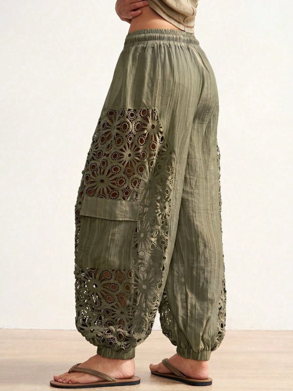 Women's Casual Boho Woven Patchwork Loose Fit Long Pants Vacation - Picture 2 of 8